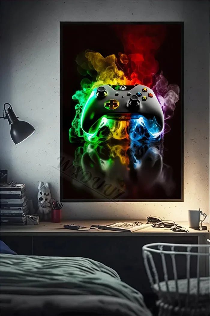 Funny Monkey Player Canvas Poster with vibrant colors and playful gaming monkey design. - Yeete