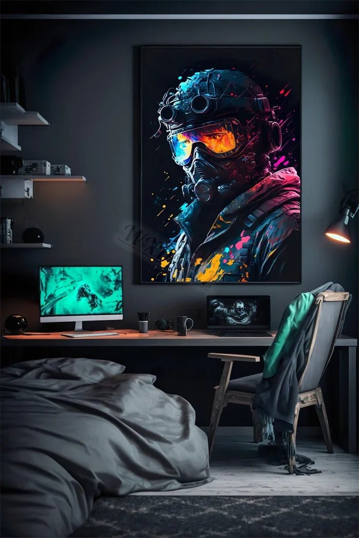 Funny Monkey Player Canvas Poster with vibrant colors and playful gaming monkey design. - Yeete