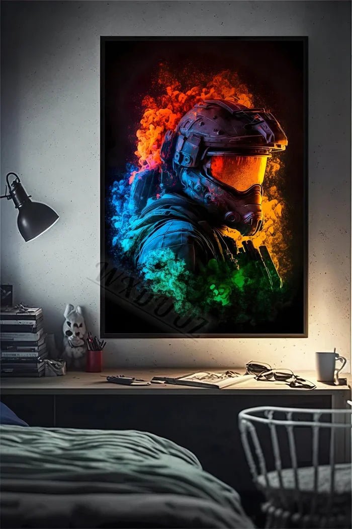 Funny Monkey Player Canvas Poster with vibrant colors and playful gaming monkey design. - Yeete