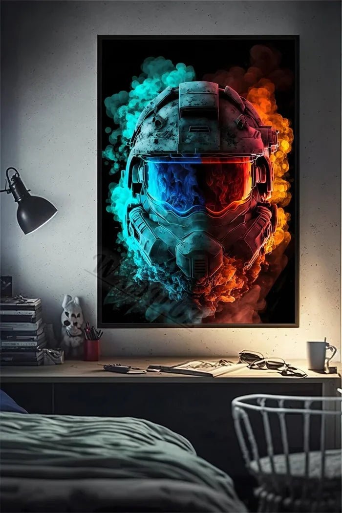 Funny Monkey Player Canvas Poster with vibrant colors and playful gaming monkey design. - Yeete