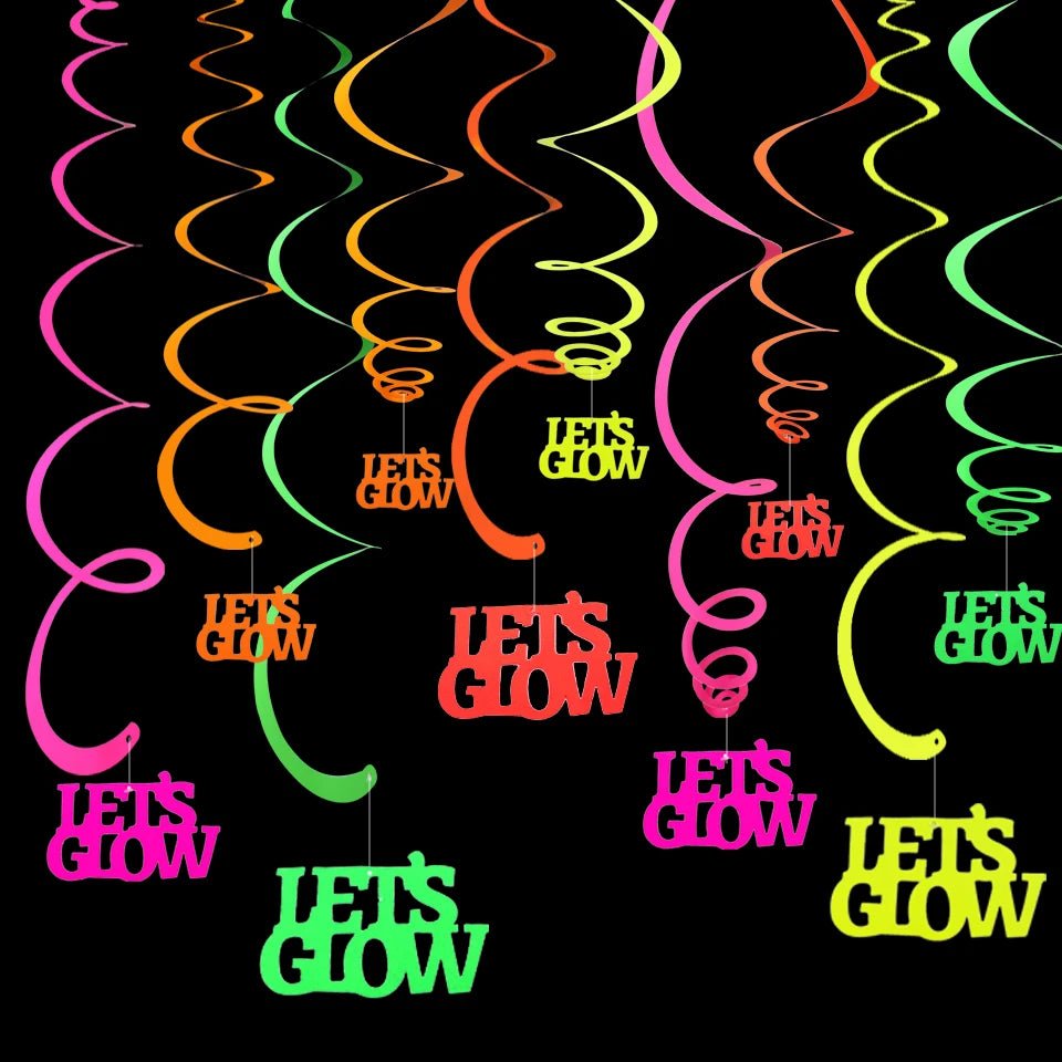 Fluorescent Circle Dots Garlands glowing under UV light at a house party. - Yeete