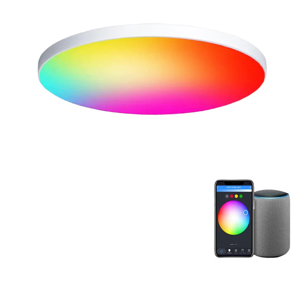 Color the Ceiling Smart Ceiling Light with WiFi and RGBCW LED technology, controllable via Alexa and Google Home. Perfect for vibrant and colorful ambiance. - Yeete