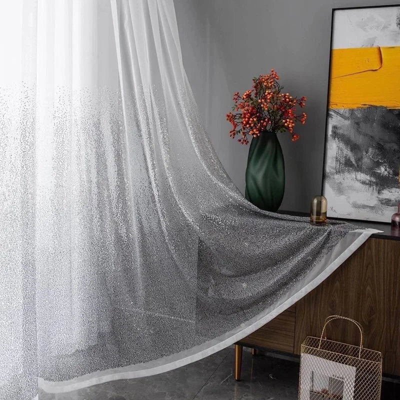 Sheer Curtains Grey Shining with a gradient paillette design, perfect for creating a glamorous ambiance in any room. - Yeete