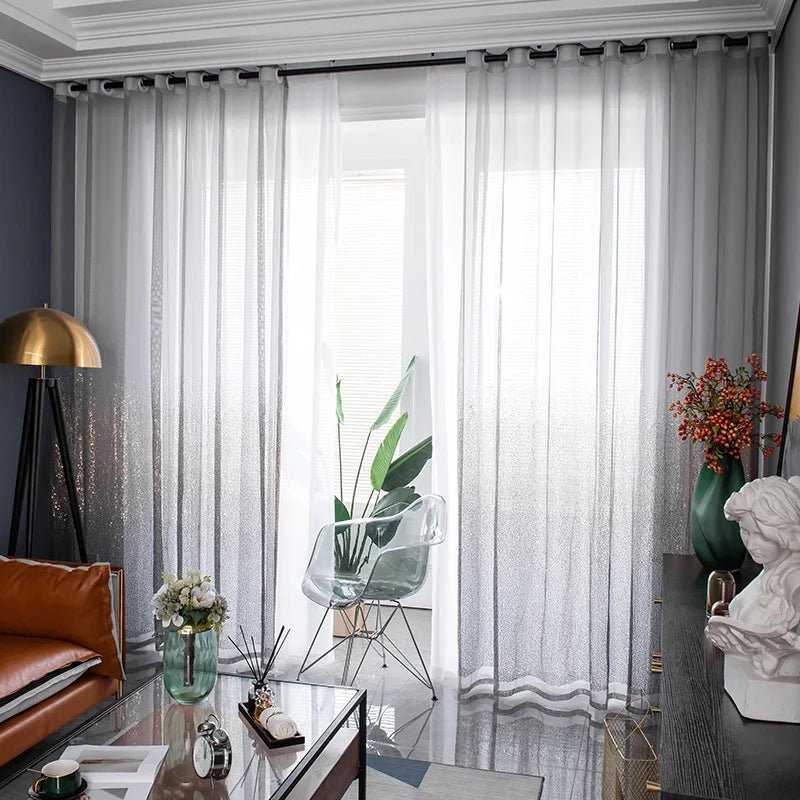 Sheer Curtains Grey Shining with a gradient paillette design, perfect for creating a glamorous ambiance in any room. - Yeete