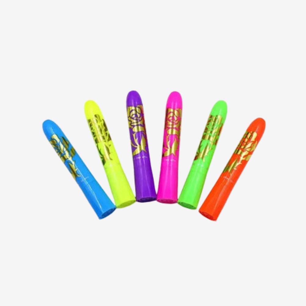 6pcs Glow Pop In Dark Face Black Light Paint UV Neon Face Body marker pens Crayon Kit. Perfect for house parties, clubs, and fun events. - Yeete