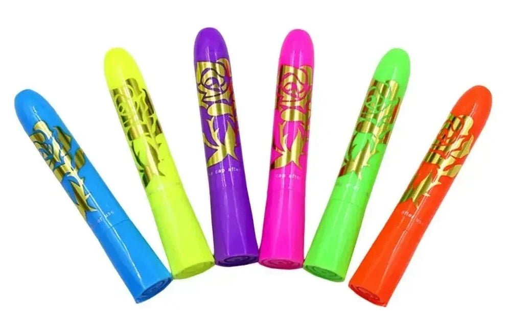 6pcs Glow Pop In Dark Face Black Light Paint UV Neon Face Body marker pens Crayon Kit. Perfect for house parties, clubs, and fun events. - Yeete