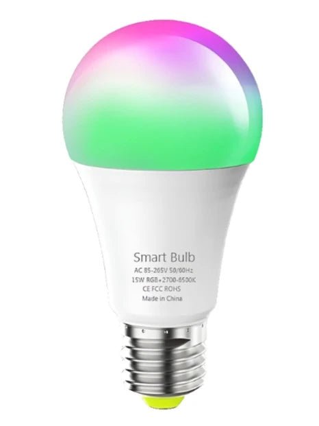 15W - 18W WiFi Smart Light Bulb with RGB color options, voice control via Alexa, Google Home, and Alice, dimmable settings, and a timer function. - Yeete