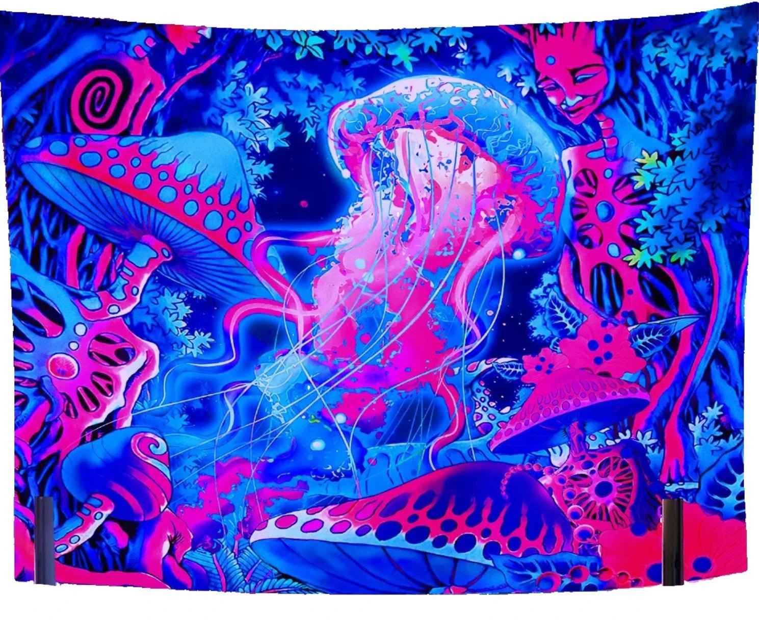 Black Light Reactive Fluorescent Tapestry featuring a vibrant starry night and mandala design, perfect for adding a magical touch to any room. - Yeete