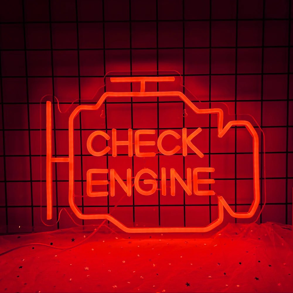 Engine light Neon Signs featuring vibrant and whimsical designs, perfect for adding charm to bedrooms, garages, and wedding venues. - Yeete