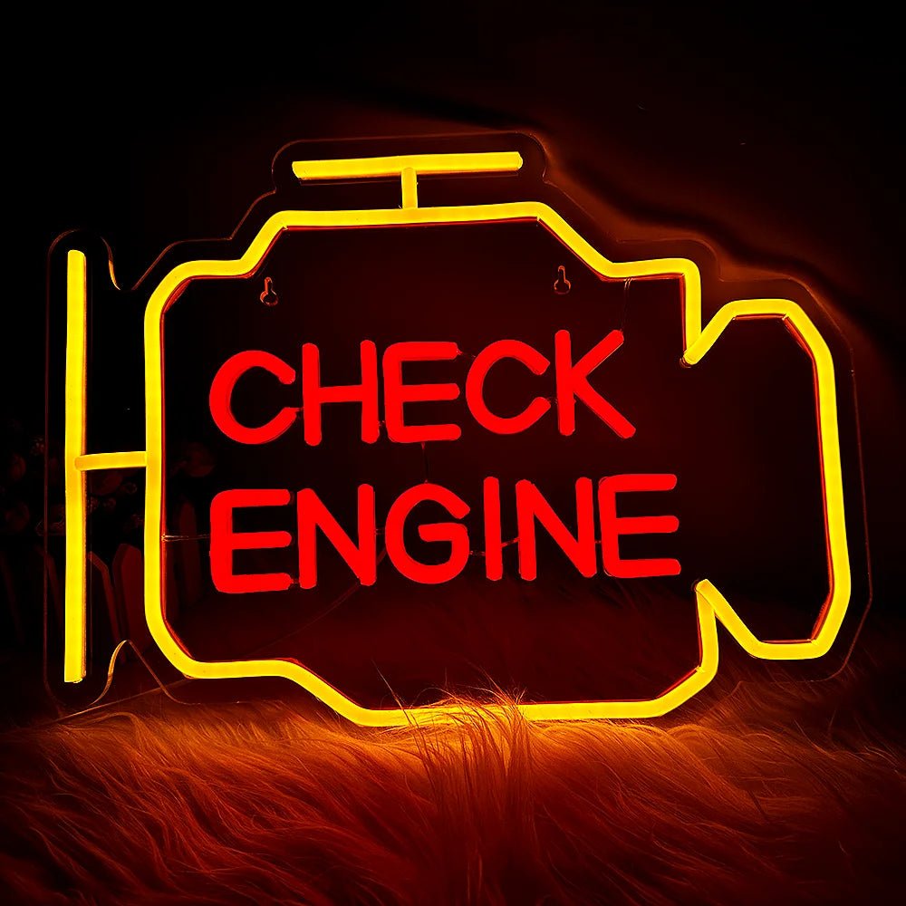 Engine light Neon Signs featuring vibrant and whimsical designs, perfect for adding charm to bedrooms, garages, and wedding venues. - Yeete