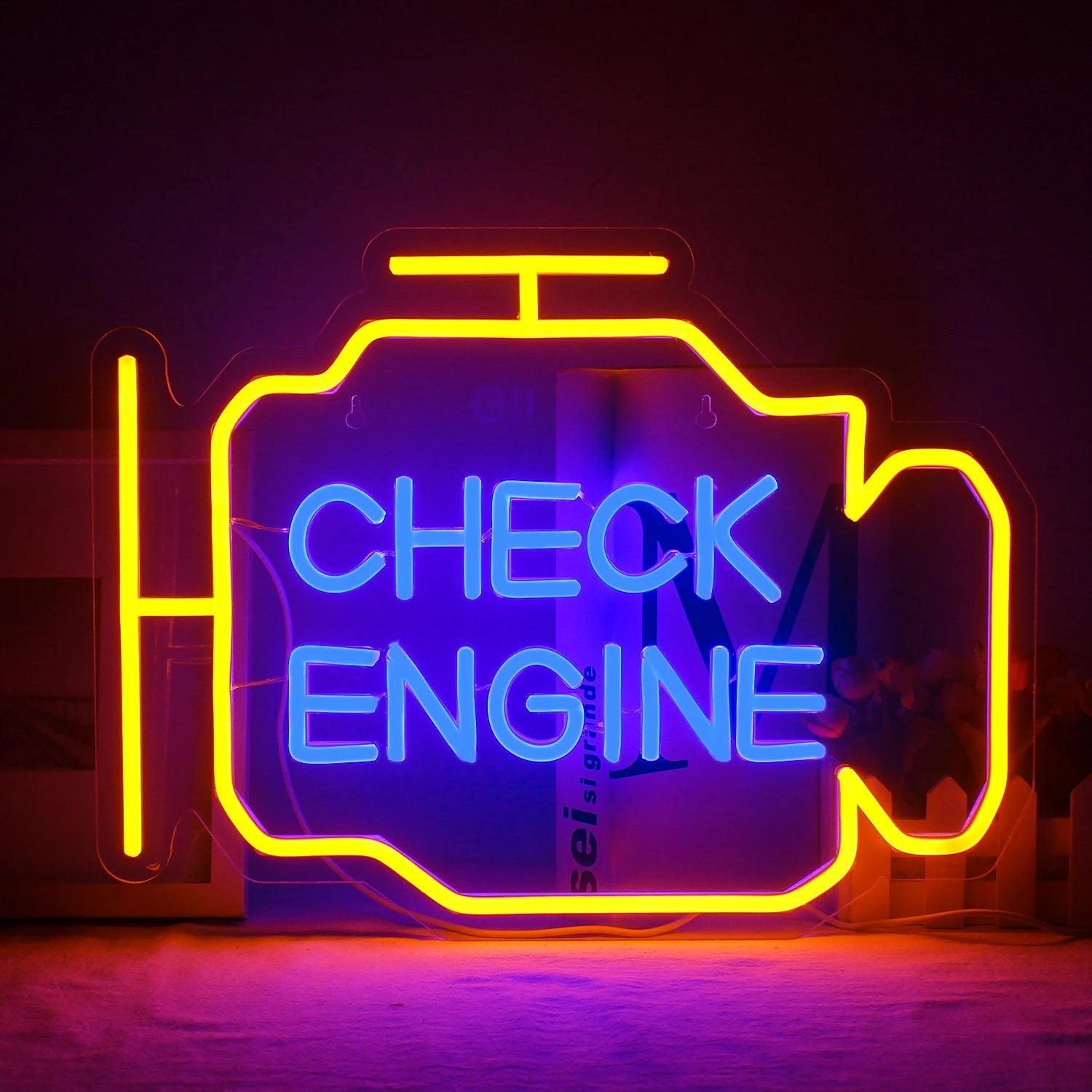 Engine light Neon Signs featuring vibrant and whimsical designs, perfect for adding charm to bedrooms, garages, and wedding venues. - Yeete