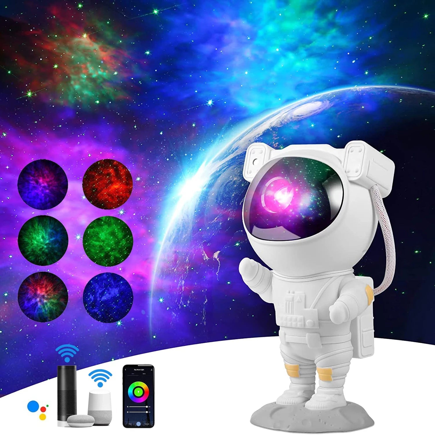 Smart Projector creating a vibrant nebula cloud in a modern bedroom - Yeete