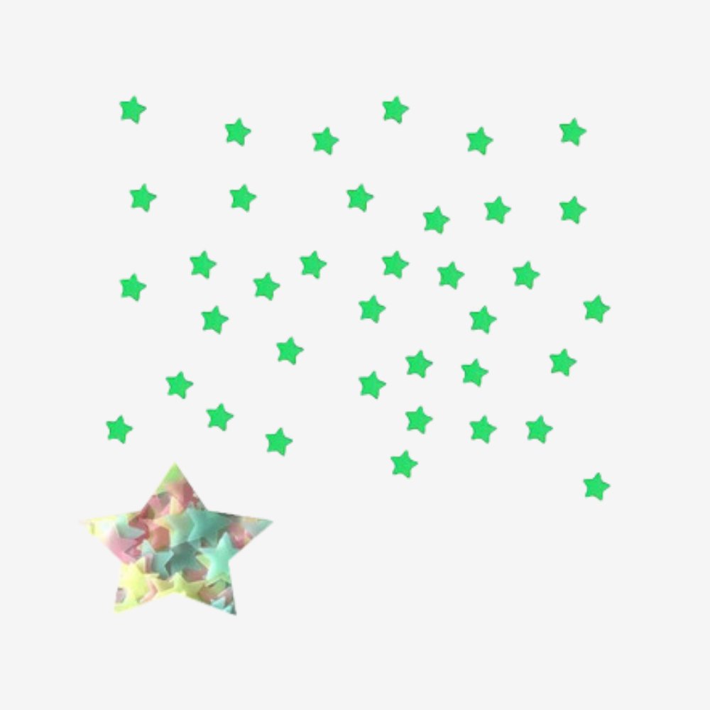 100pcs Fluorescent Glow in the Dark Stars Wall Stickers illuminating a bedroom ceiling. - Yeete