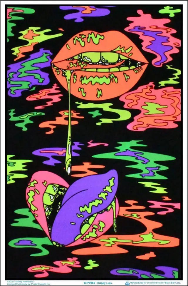 Neon Psychedelic Mushroom Posters with UV reflective designs, perfect for vibrant home and party decor. - Yeete